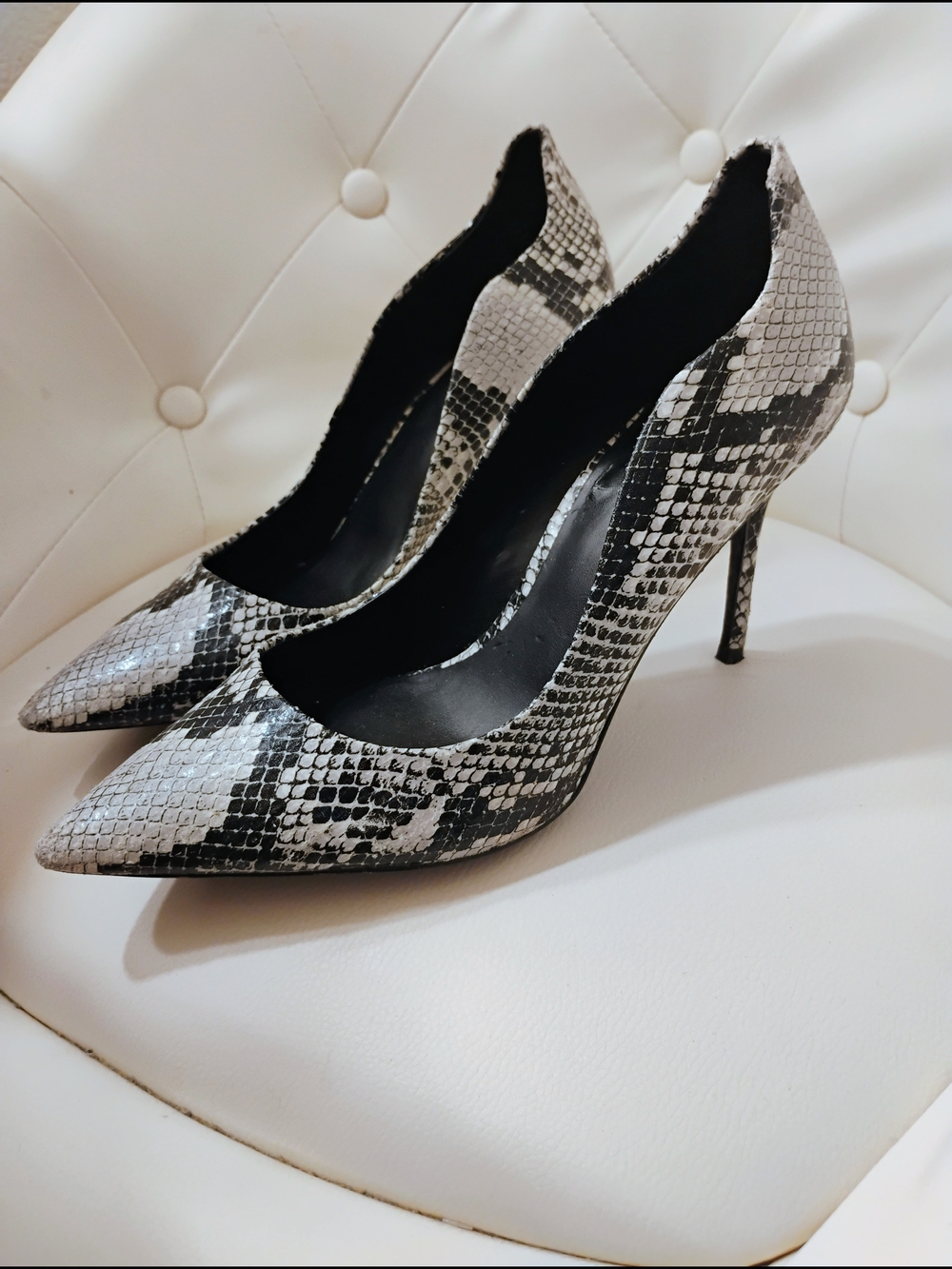 Aldo Black & White Snake-Print Pointed Stiletto Pumps
